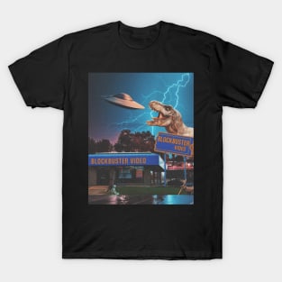 Dinosaur Alien Blockbuster "Here Comes Netflix" Art by Cult Class T-Shirt